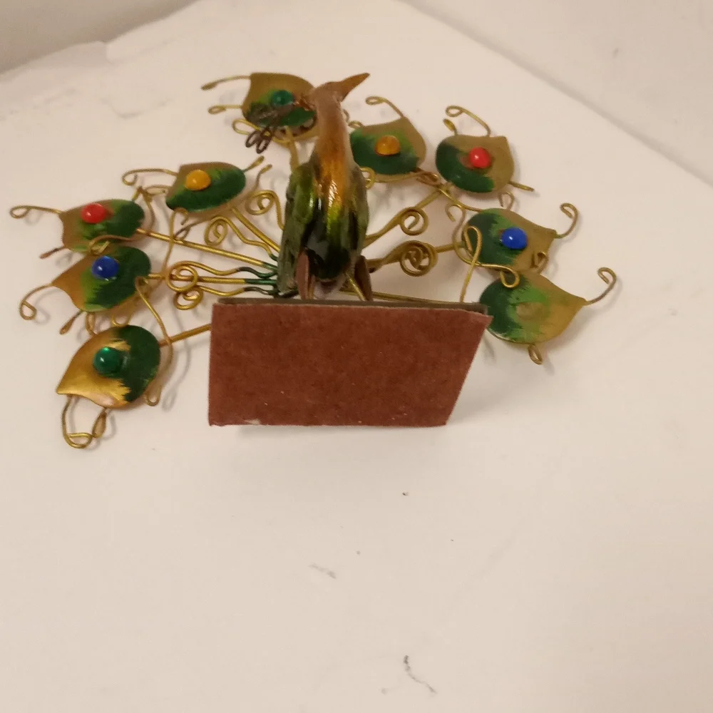 Vintage 2 Peacocks Metal Figurines Enamel Exotic, Rhinestones Safari
